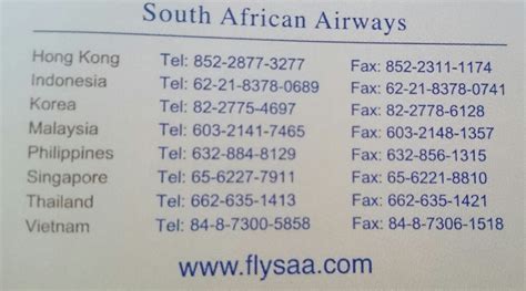 south african airways phone number